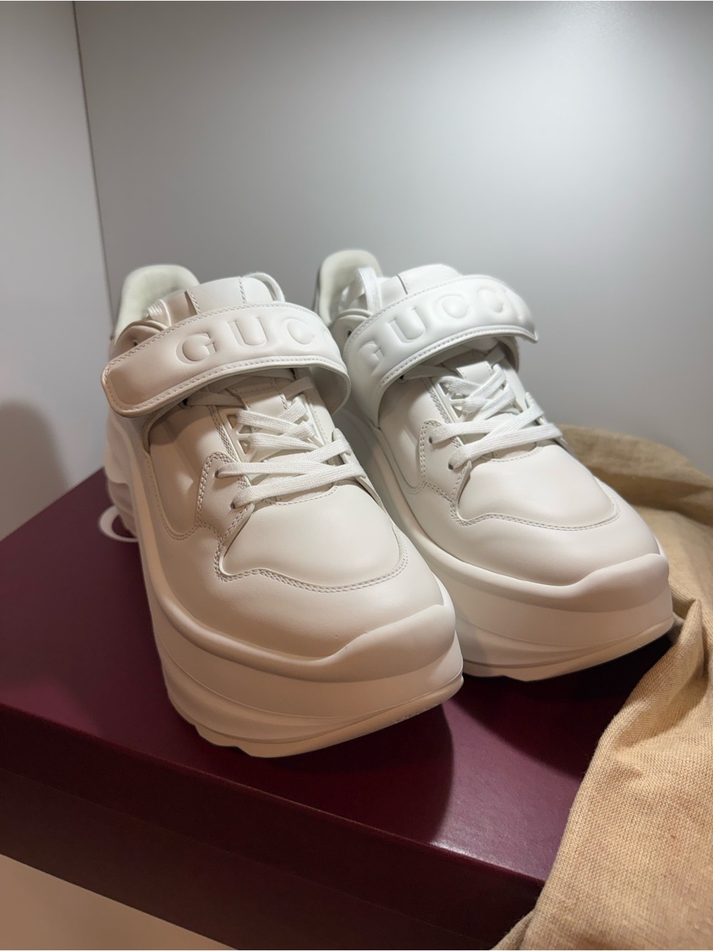 Gucci Wave White Platform Ace Wedge Rhyton Sneakers